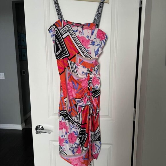Mohito Graphic Design Dress - Size Large - EU 42 - Pink, Orange, Black, White - Picture 1 of 3